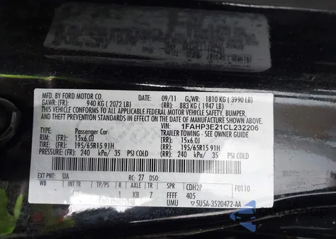 2012 Ford Focus from USA, damaged, VIN 1FA8P3E21CL232206